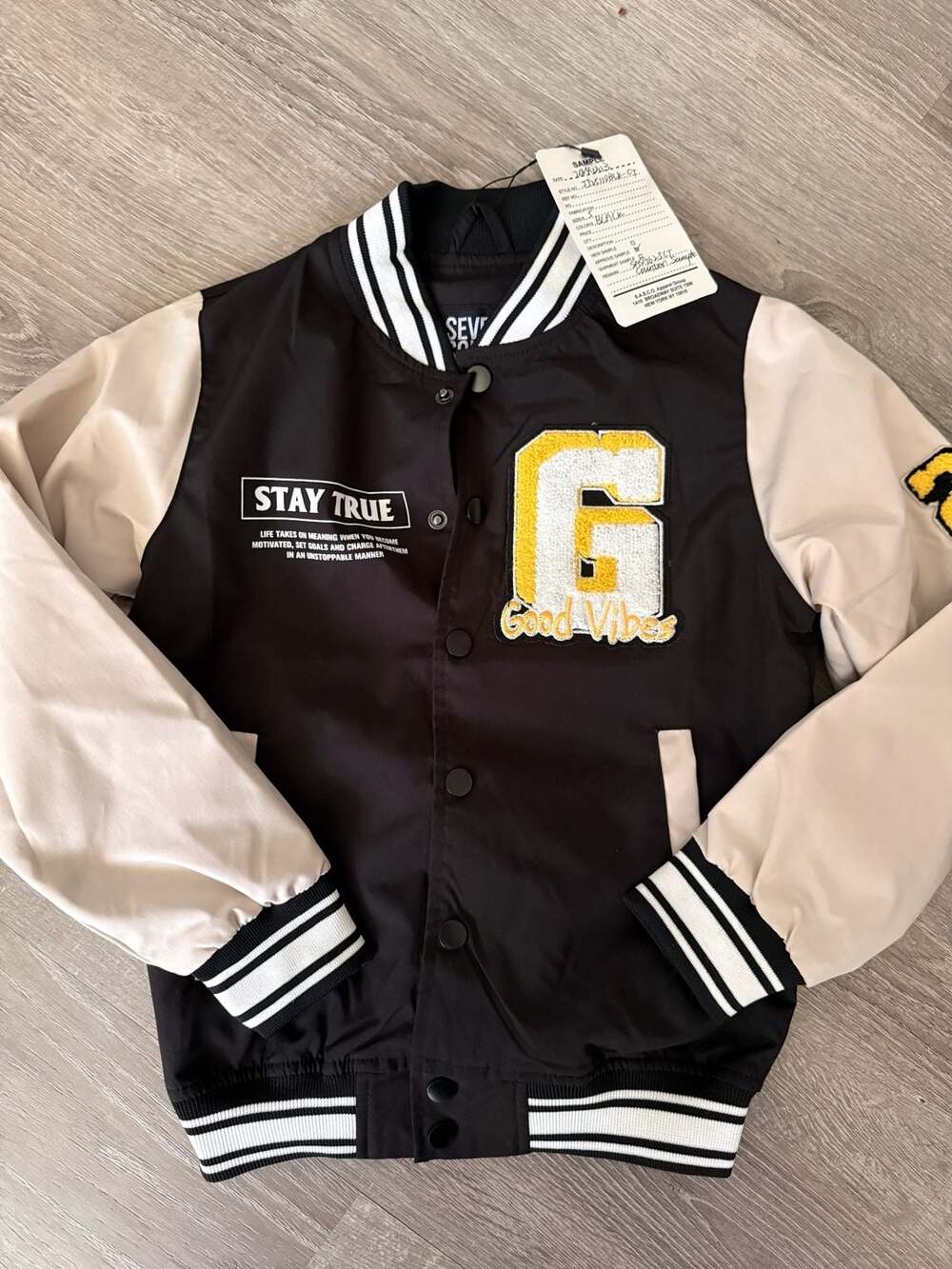 Seven Souls Kids Color Block Stay True Good Vibes Varsity Jacket Size 5